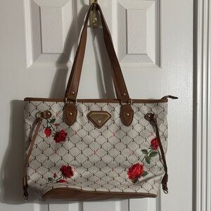 Baby Phat Y2K Red Roses Floral Tote Bag with Brown Accents